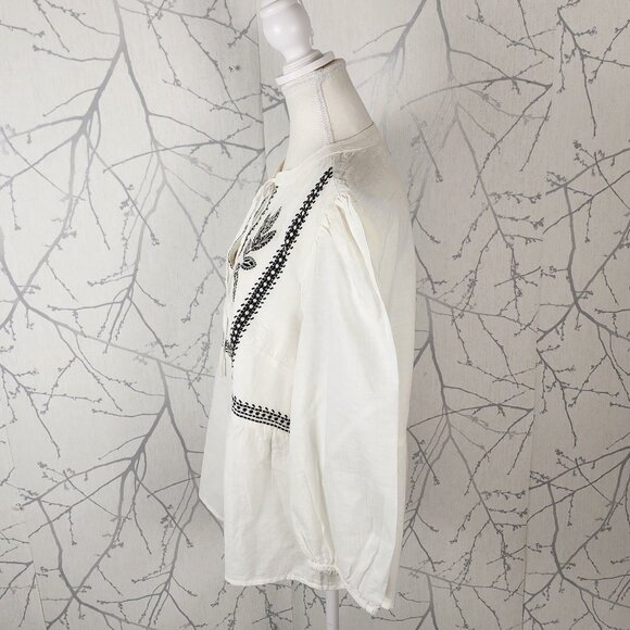 Reitmans White Cotton Blend Leaf Embroidered Peasant Blouse - Picture 3 of 5